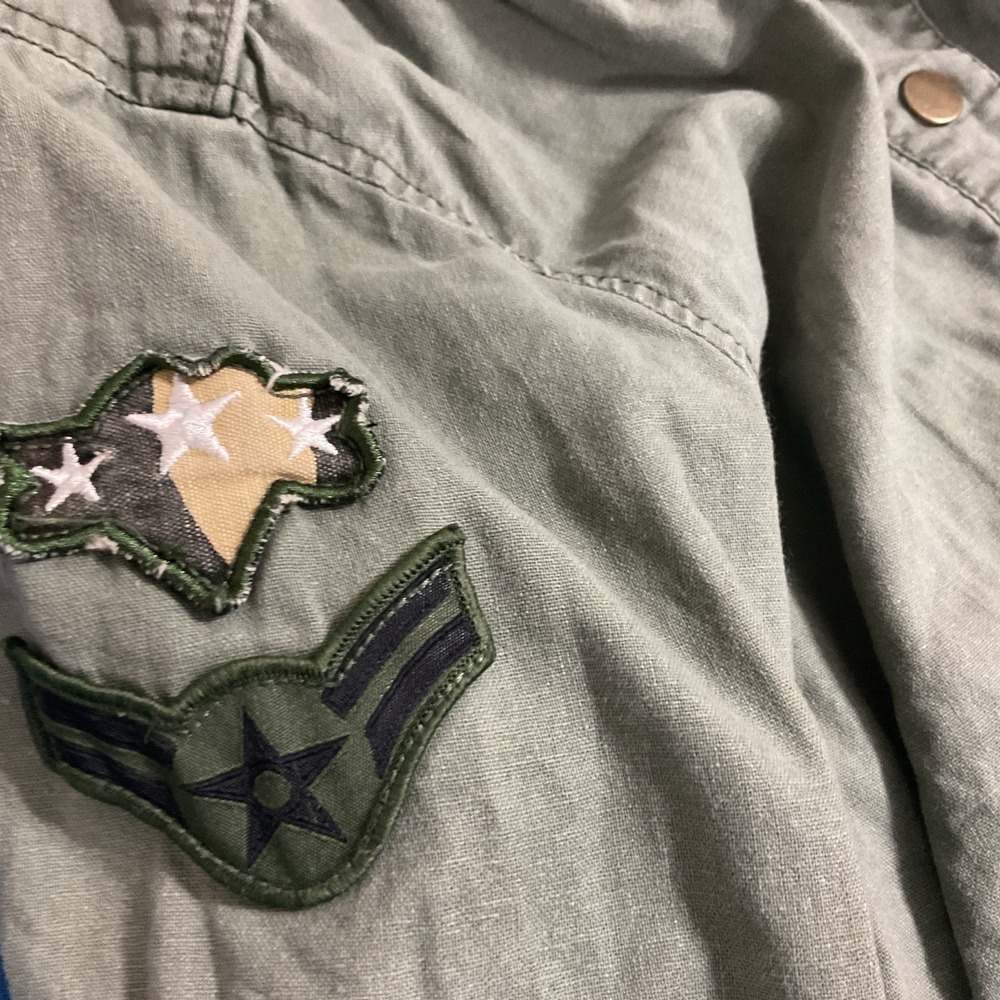 Bethany Mota Aeropostale Jacket‎ XL Army Green Bomber Patches Linen Grunge Y2K - Picture 4 of 10